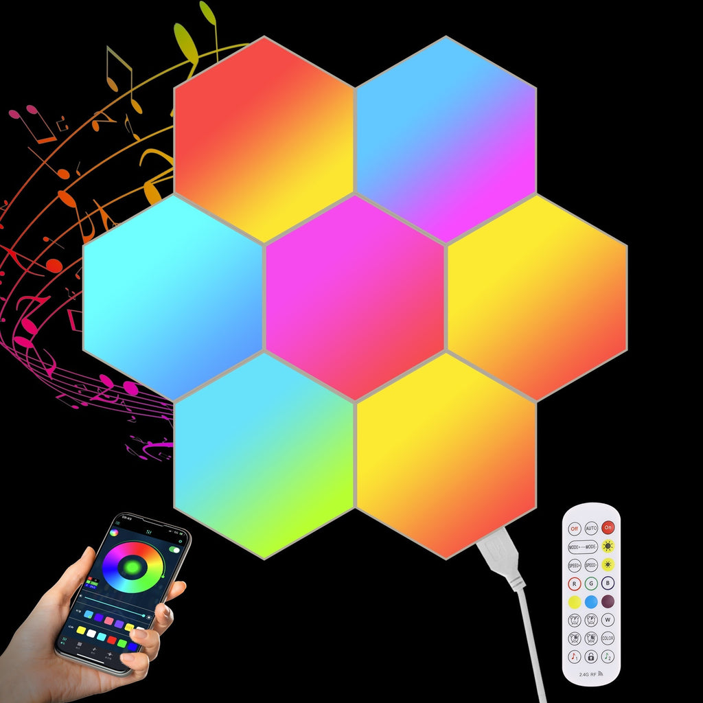 Paneles LED Hexagonales RGB con Control por App y Música